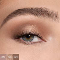 Ethereal Eyes Eyeshadow Palette in Moonlight makeup look on a model using three shades from the palette creating a more neutral look. 