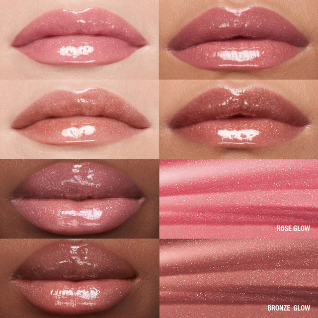 Up close images of females lips wearing the two shades of the MoistureGlow™ On The Go.