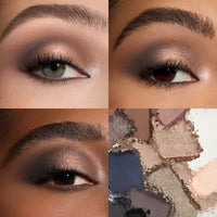 Ethereal Eyes Eyeshadow Palette in Moonlight makeup looks shown on three different models portraying a more dramatic dark eyeshadow look featuring shimmery shades.  