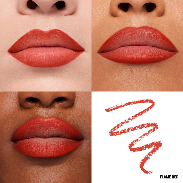 Lip Macros of Makeup By Mario's Ultra Suede® Sculpting Lip Pencil in shade Flame Red (Vibrant Orange Red)
