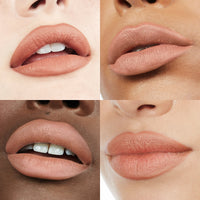 Image of four lips wearing Ultra Suede® Lipstick by Makeup By Mario in shade Sierra (Soft Peachy Nude Pink)