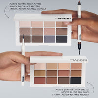 A image showcasing both of Makeup By Marios Master Mattes® Eyeshadow Palette's in the Neutral and Original color palette. 
