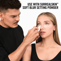 Mario Dedivanovic applying setting powder to a females face using the Master Pro Puff.