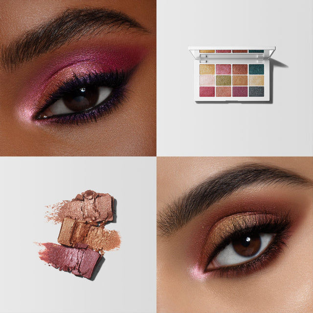 Quad image showing two females eyes wearing the Master Metallics® Eyeshadow Palette.