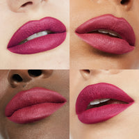 Image of four lips wearing Ultra Suede® Lipstick by Makeup By Mario in shade Kristen (Bright Berry)