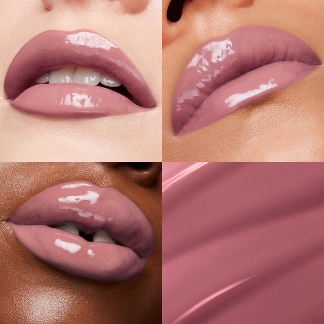 Lip macros of three skin tones wearing the  MoistureGlow™ Plumping Lip Color in shade Cool Pink. 
