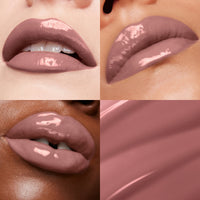 Lip macros of three skin tones wearing the  MoistureGlow™ Plumping Lip Color in shade Smokey Pink. 