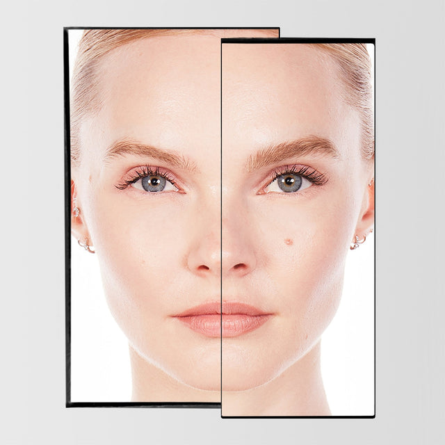 Before and after image of a female using the Master Blade® Brow Pencil in shade blonde.