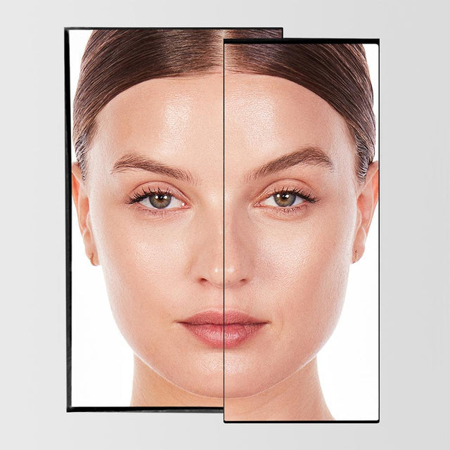 Before and after image of a female using the Master Blade® Brow Pencil in shade dirty blonde.