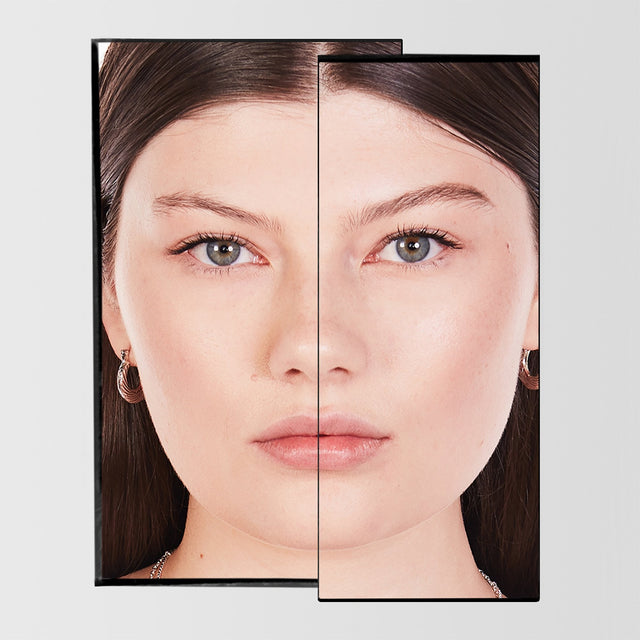 Before and after image of a female using the Master Blade® Brow Pencil in shade Light Brunette.