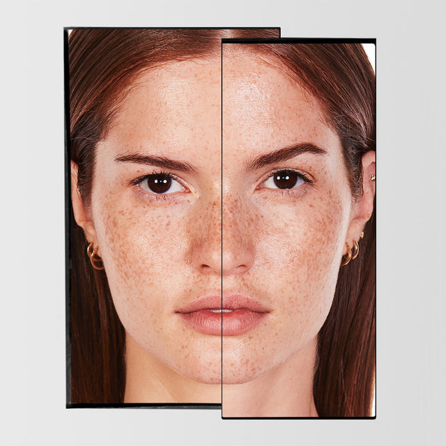 Before and after image of a female using the Master Blade® Brow Pencil in shade Honey Brunette.