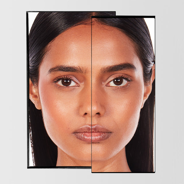 Before and after image of a female using the Master Blade® Brow Pencil in shade Deep Brunette.