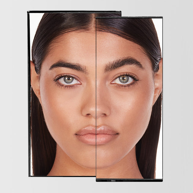 A before and after image of a female using the Master Hold® Brow Gel.