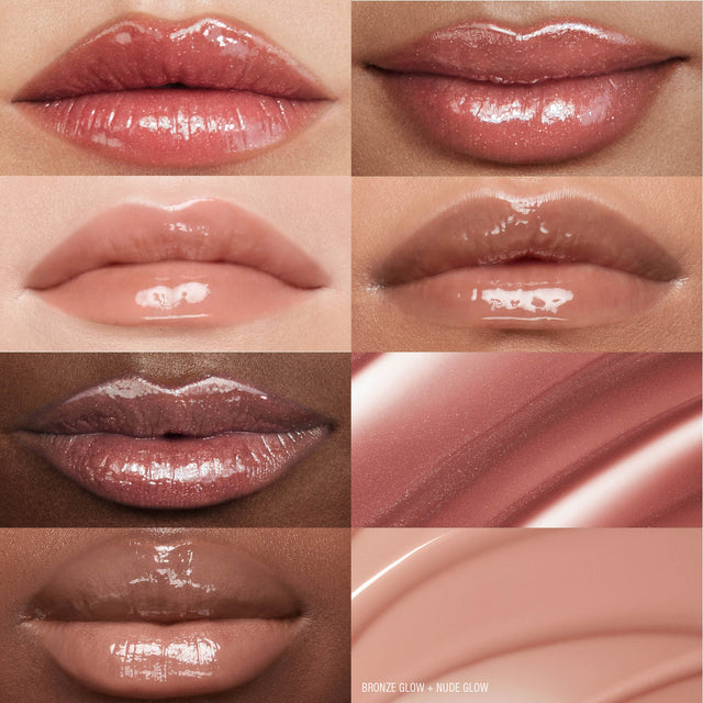 Up close images of females lips wearing the two shades of the MoistureGlow™ On The Go.