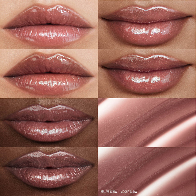 Up close images of females lips wearing the two shades of the MoistureGlow™ On The Go.
