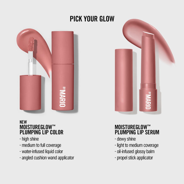 A comparison chart comparing MoistureGlow™ Plumping Lip Color and MoistureGlow™ Plumping Lip Serum. 