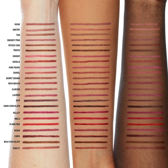 Arm Swatch for all shades of Makeup By Mario Ultra Suede® Sculpting Lip Pencil. Precision dual-ended lip liner defines, sculpts, and limitlessly shapes the lip.