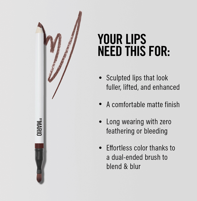 Product Explanation for Makeup By Mario Ultra Suede® Sculpting Lip Pencil. Precision dual-ended lip liner defines, sculpts, and limitlessly shapes the lips.